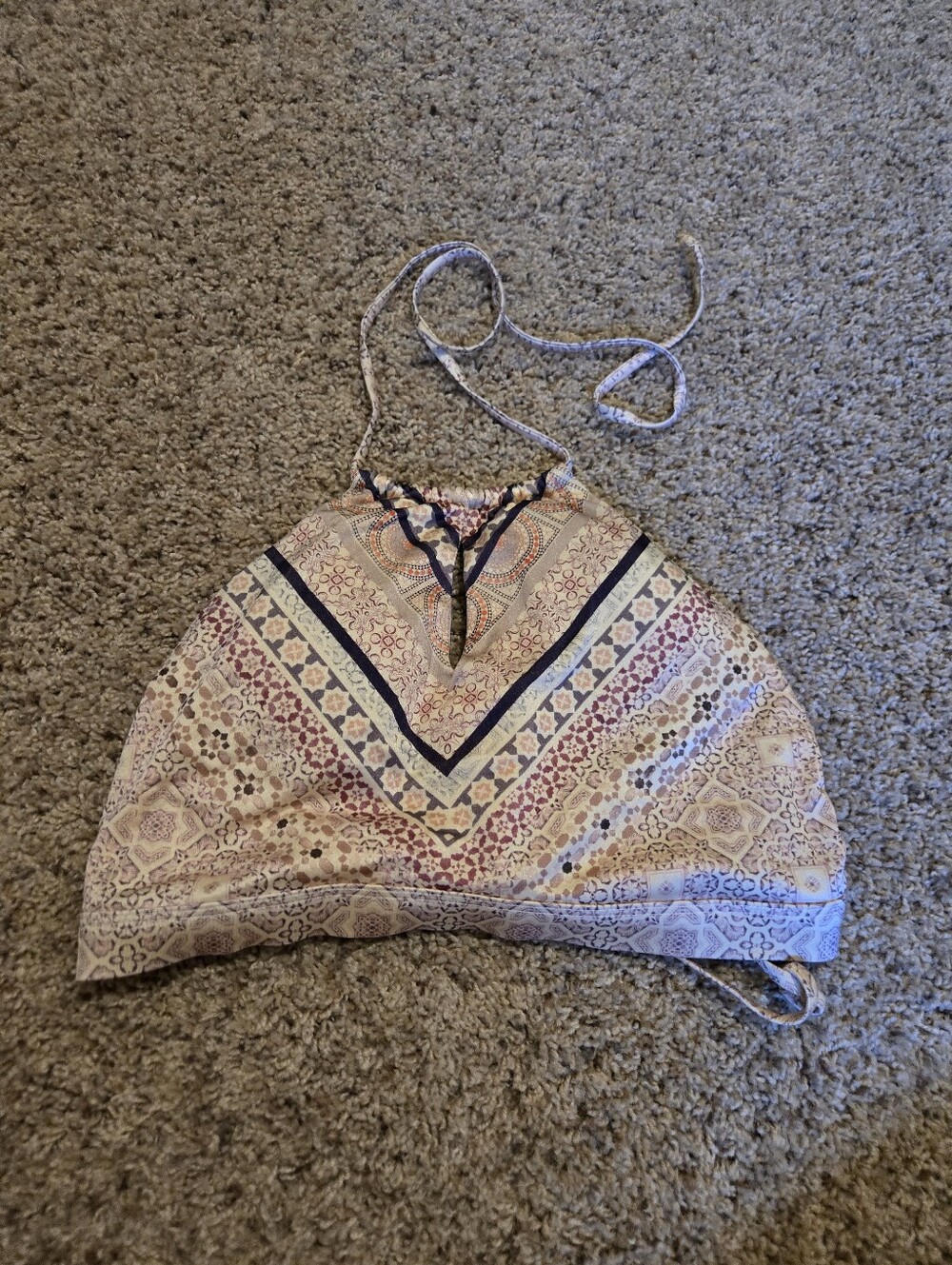 Atheleta Boho Printed Cream Halter Crop Top